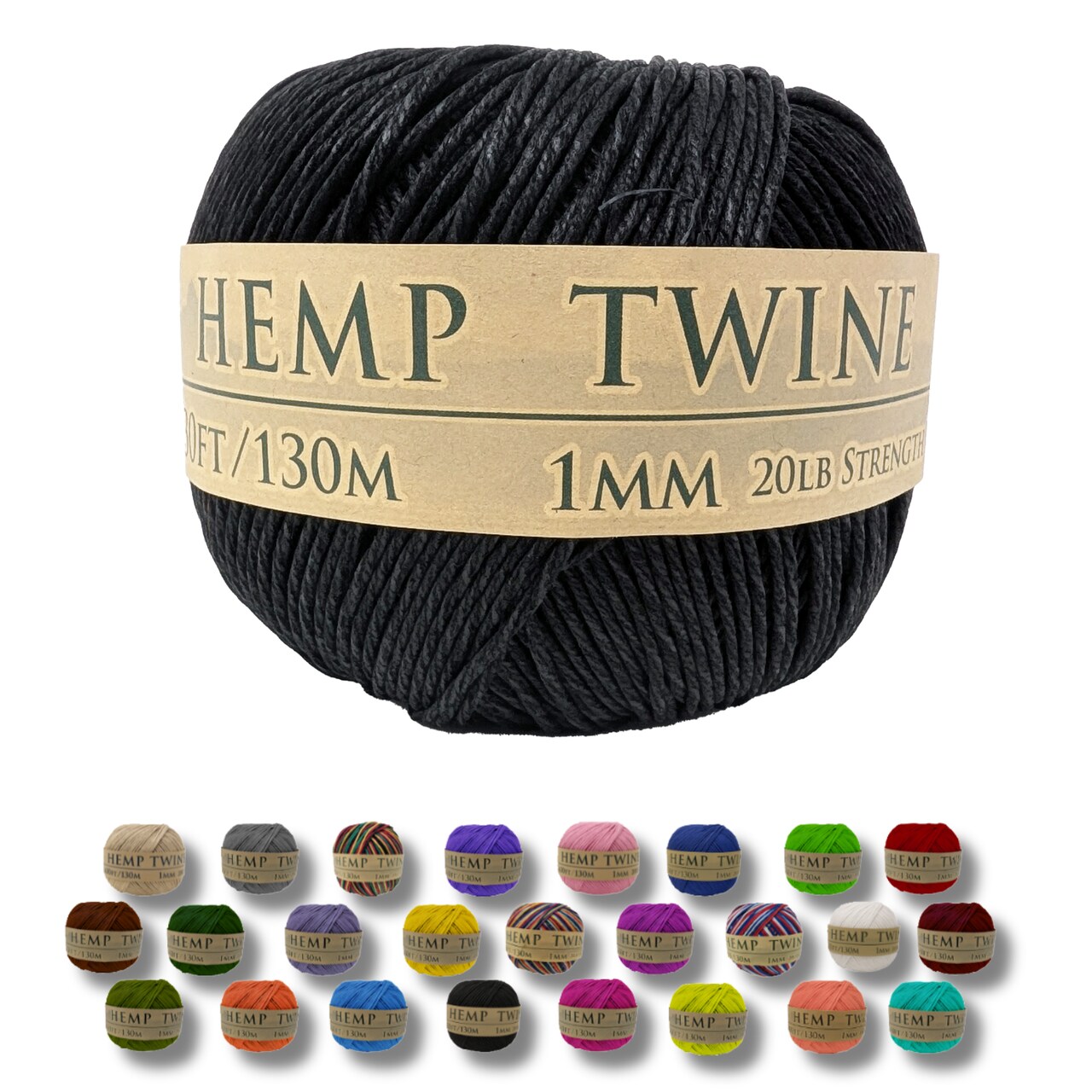 Hemptopia, Hemp Twine Ball, 430ft, 20lb test strength, Multiple colors, All Natural
